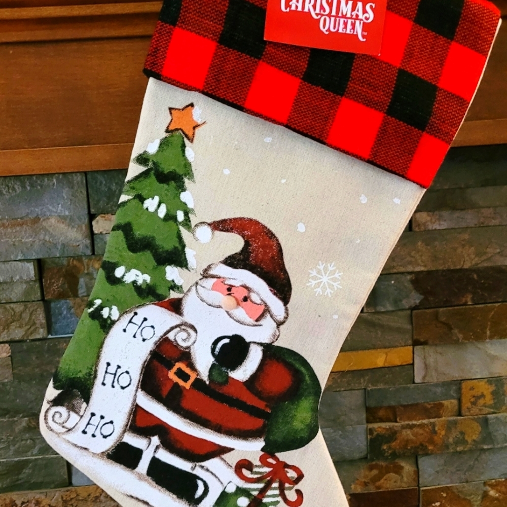 Christmas Queen's 18" Holiday Stocking w/ Santa Claus Checking His List